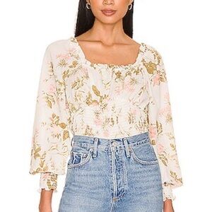 1. State Smocked Chiffon Blouse in Cream and Pink Floral